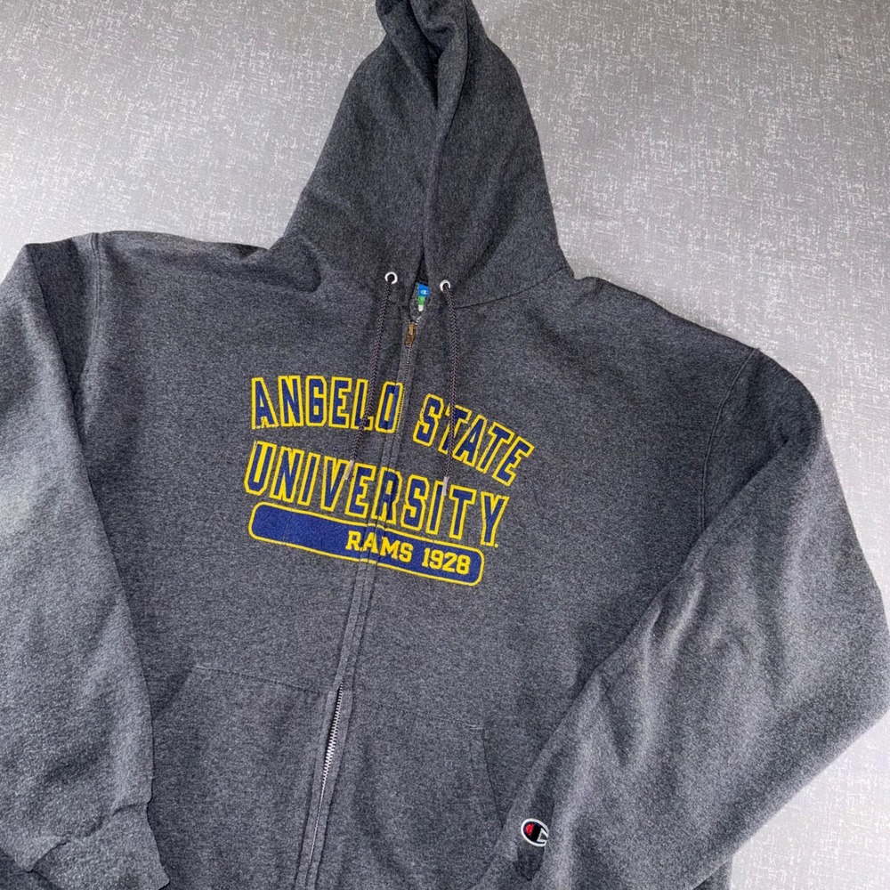 Champion Angelo State University Rams Full Zip Hoodie XXL Charcoal Grey Fleece